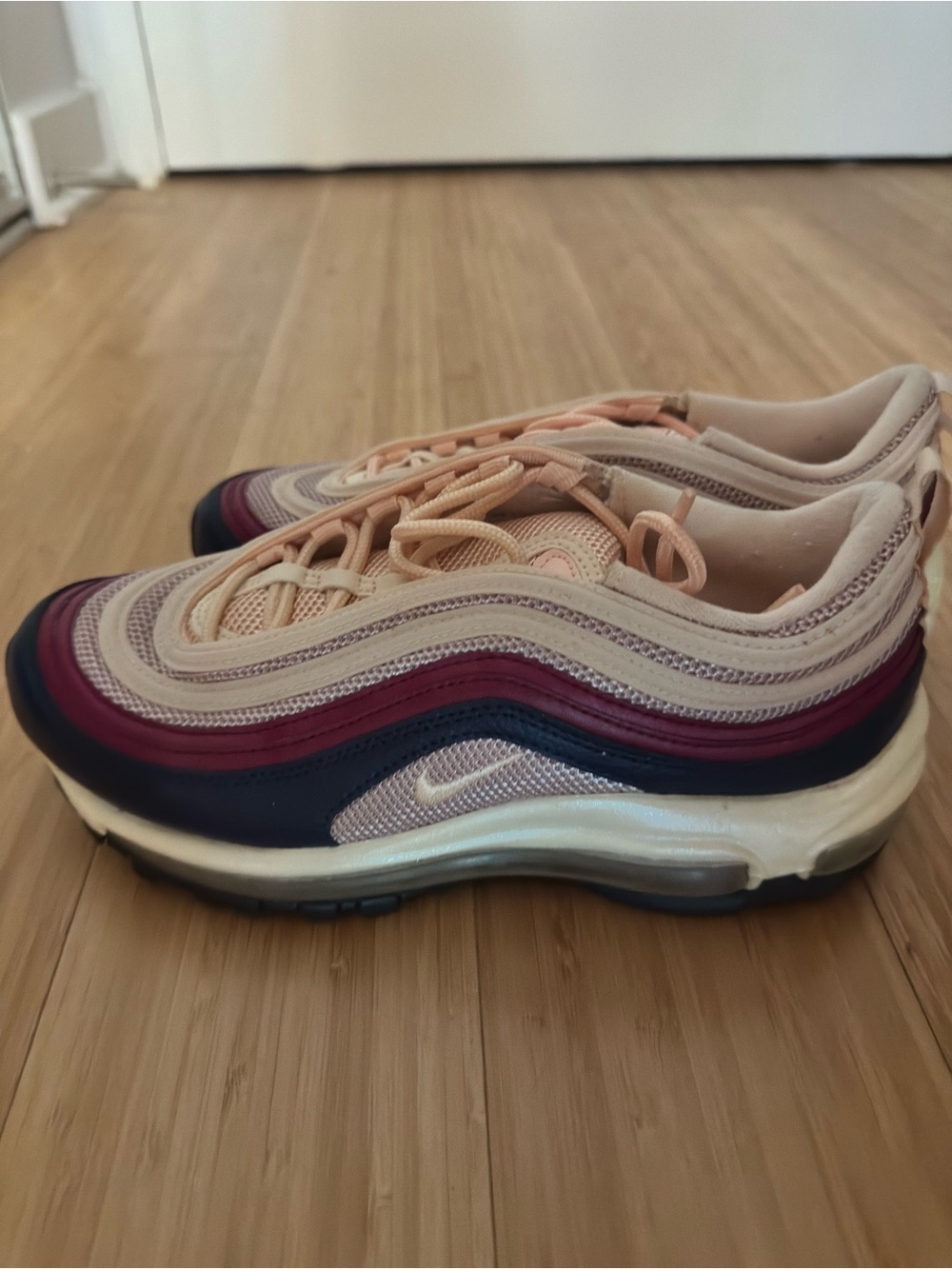 Nike Women’s Air Max 97 Sneakers in Peach, Burgundy and Navy